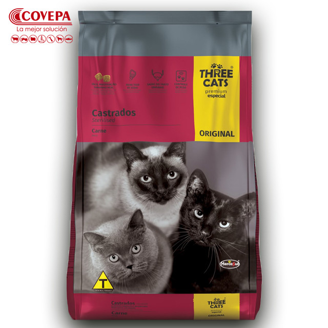 ALIMENTO PARA GATO CASTRADO THREE CATS CARNE X 3 KG